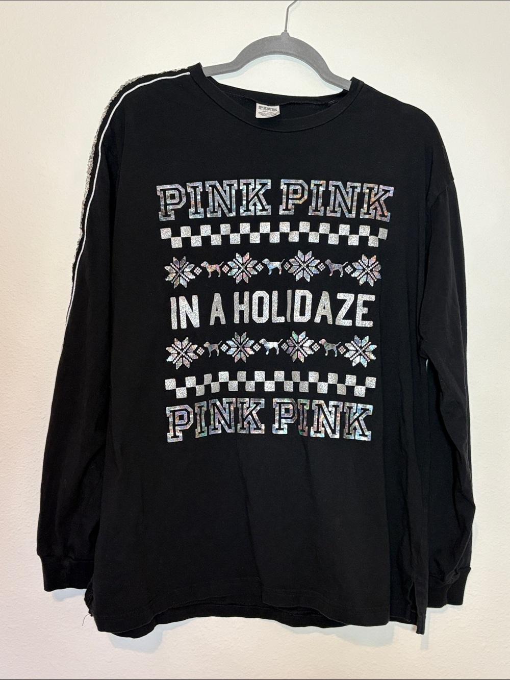 Victoria's Secret Pink In a Holidaze Sequined  Black Long Sleeve